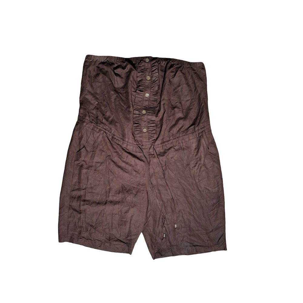 Ashley Stewart Brown Linen Blend Strapless Button Front Romper Plus Size 26W